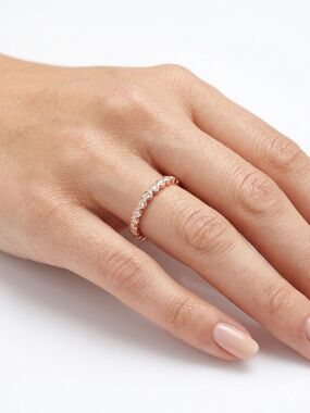 Rose Gold Plated Cubic Zirconia Bezel Eternity Ring - Size 6 with Box